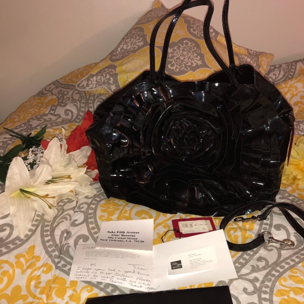 VALENTINO ROSE FLOWER Patent Leather Handbag Tote - Picture 6 of 8